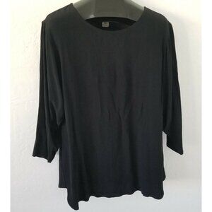 Yasuko Womens M/L Dolman Sleeve Chiffon Tunic Top Pullover Black Casual USA